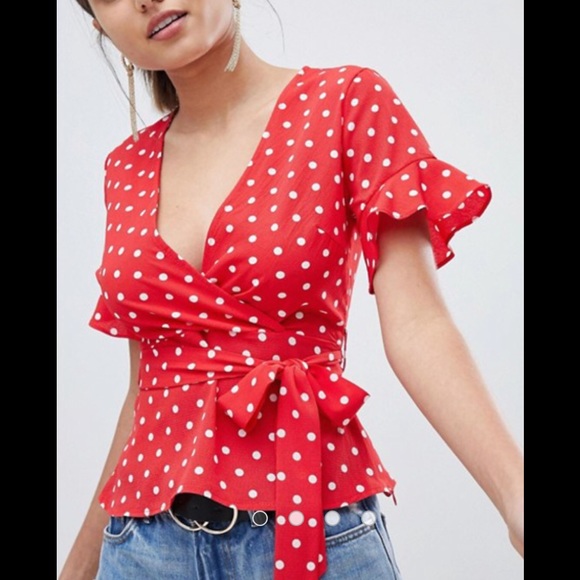 red polka dot blouse uk